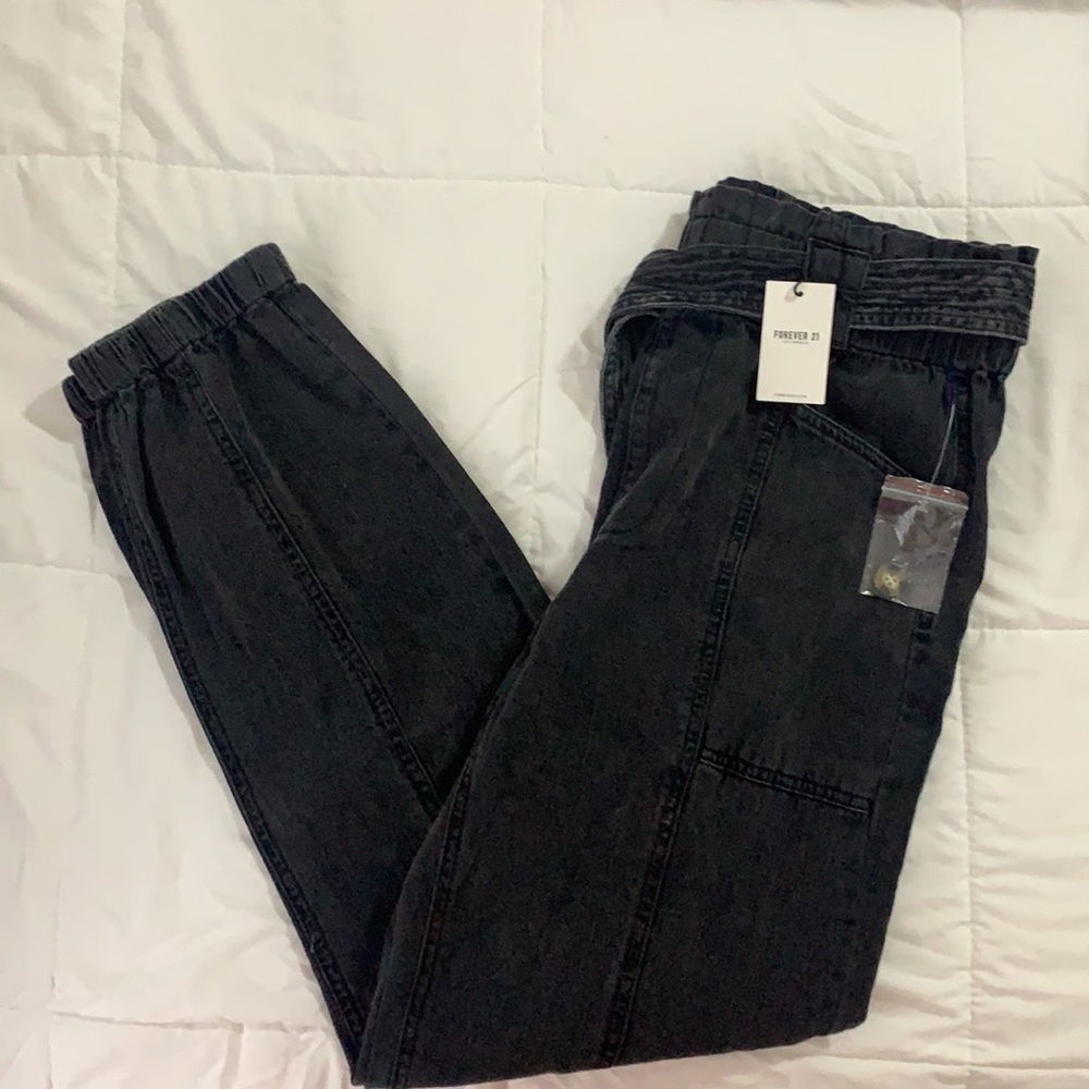 Black Denim Cargo Pant Joggers
